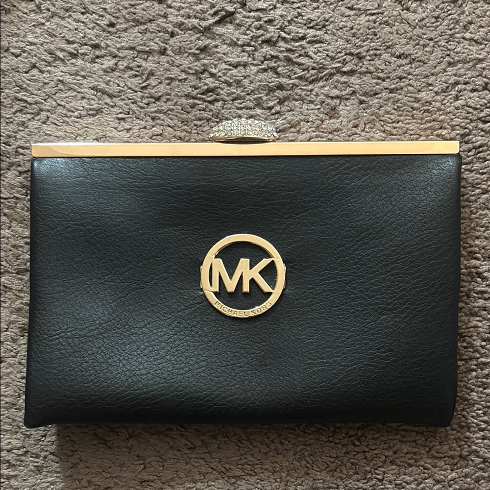 Michael Kors Black and Gold Wristlet Clutch Sleek Design